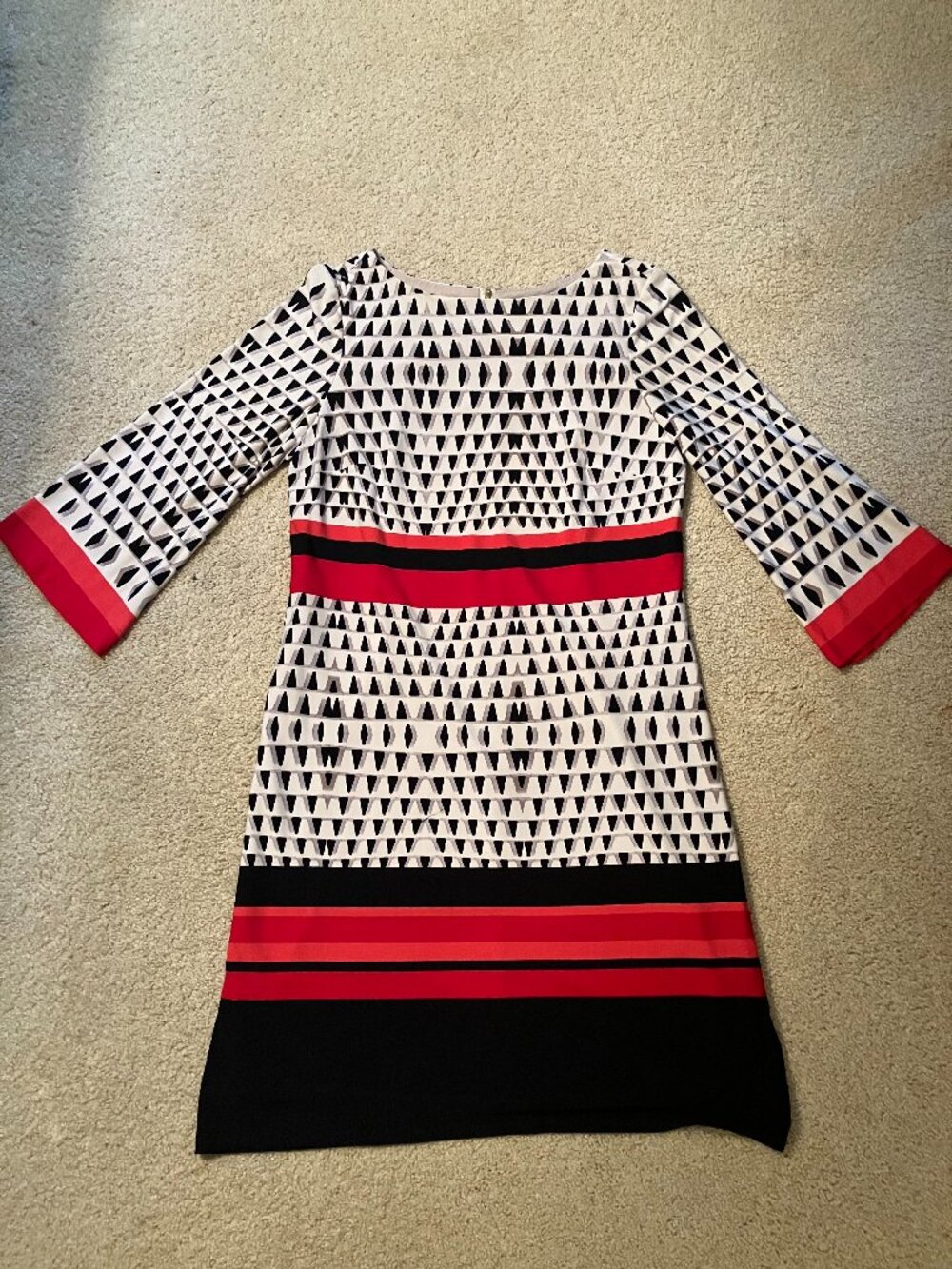 Eliza J Dress, Size 8, Navy/Cream/Red/Orange